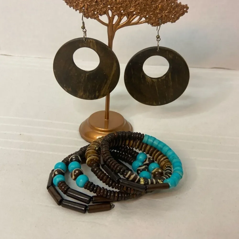 Wood Bohemian Wrap Bracelet and Earrings S…